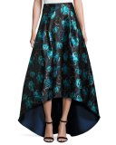 Floral Jacquard High-Low Ball Skirt, Blue Topaz