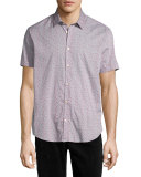Floral-Print Short-Sleeve Sport Shirt, Blue Pattern