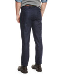 Chalk-Stripe Flat-Front Trousers, Navy