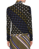 Button-Front Diamond Cardigan, Black/Ecru