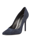 Nouveau Denim Pointed-Toe Pump, Navy