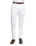 Parker Cotton-Stretch Flat-Front Trousers, White