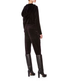Zip-Front Hooded Velour Jacket, Aubergine
