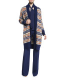 Taletha Striped Ribbed-Trim Sweater, Midnight/Orange/Khaki