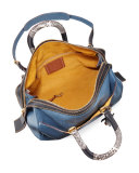 Rogue Patchwork Snake Handle Satchel Bag, Dark Denim