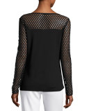 Eve Mesh Long-Sleeve Top, Black