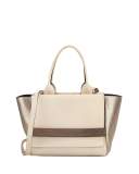 Medium Tricolor Flap Tote Bag, Light Beige