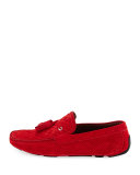 Woven & Perforated Suede Tassel Driver, Red