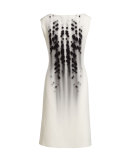 Dot-Print Cap-Sleeve Boat-Neck Dress, White/Black