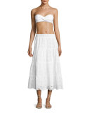 Broderie Anglaise Smocked Coverup Peasant Skirt, White