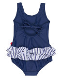 Skirted Floral One-Piece Swimsuit, Blue, Size 2T-6X