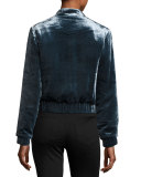 Lexi Velvet Cropped Bomber Jacket, Navy