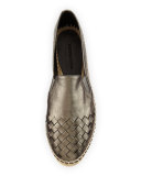 Metallic Intrecciato Espadrille Flat, Argento