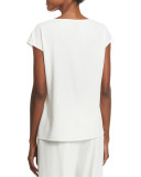 Cap-Sleeve Round-Neck Shell, Off White