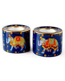 Ceremonial Indian Elephant Blue Tea Light Holders, Set of 2