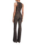 Sleeveless Floral Lace Jumpsuit, Black