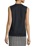 Crocheted Lace-Front Wool Top, Black/White 
