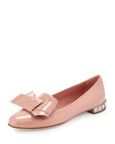 Jewel-Heel Patent Bow Flat, Camellia