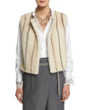 Sewn-In Striped Mink Fur Vest, Vanilla