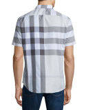 Exploded Check Short-Sleeve Twill Shirt, Pale Stone