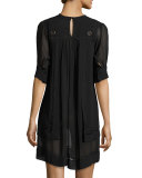 Embroidered Chiffon Shift Dress, Black
