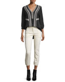 Loreto Embroidered Silk Blouse, Black