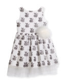 Greta Sleeveless Embroidered Tulle Dress, Gray/White, Size 2-4