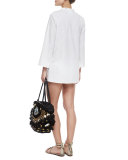 Lisa Embellished Feather Tunic Coverup, Clean White