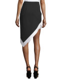 Asymmetric Contrast Satin-Trim Skirt