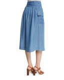 Chambray Tie-Waist Midi Wrap Skirt