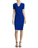 Newport Pickstitch Short-Sleeve Dress, Indigo/Bianco