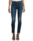 The Ankle Distressed Skinny Jeans, Blue