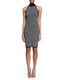 Sleeveless Mock-Neck Sheath Dress, Black
