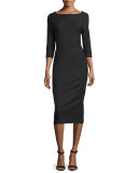Audrey Elbow-Sleeve Dress, Black