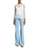 Katara Wide-Leg Chambray Pants, Light Indigo