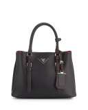 Small Calf Double Shoulder Bag, Black (Nero)