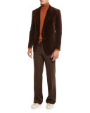 Solid Flat-Front Wool Trousers, Brown