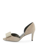 Boatelle Bow Suede Pump, Fossil Gray