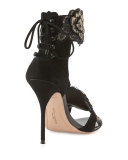 Winona Floral Lace-Back 100mm Sandal, Black/Gold