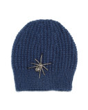 Crystal Spider Knit Beanie Hat, Navy