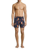 Mistral Embroidered Sailboat Swim Trunks, Red/Black