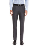 Twill Trofeo Wool Flat-Front Trousers, Gray