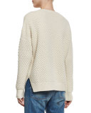 Crewneck Honeycomb-Knit Sweater, Winter White