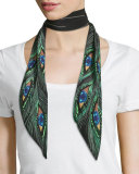 Peacock Eyes Super Skinny Silk Scarf, Black