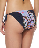Paisley-Print Reversible Bikini Bottom, Ivory Multi