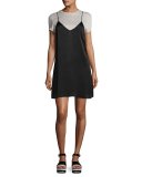 Satin Slip & T-Shirt Combo Dress, Black/Gray