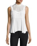 Macao Silk Sleeveless Ruffle Top, Ivory