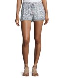 Zaha Floral-Print Drawstring Shorts, White/Blue