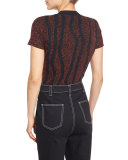 Soutache-Appliqué Short-Sleeve Sweater, Black/Red