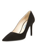 Suede Point-Toe Pump, Nero